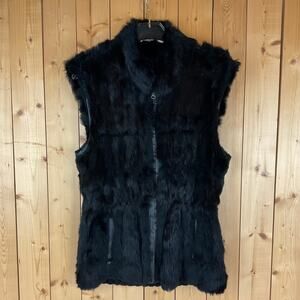Women's Linda Richards Luxury Genuine Fur Reversible Sweater Vest, Black- Size M